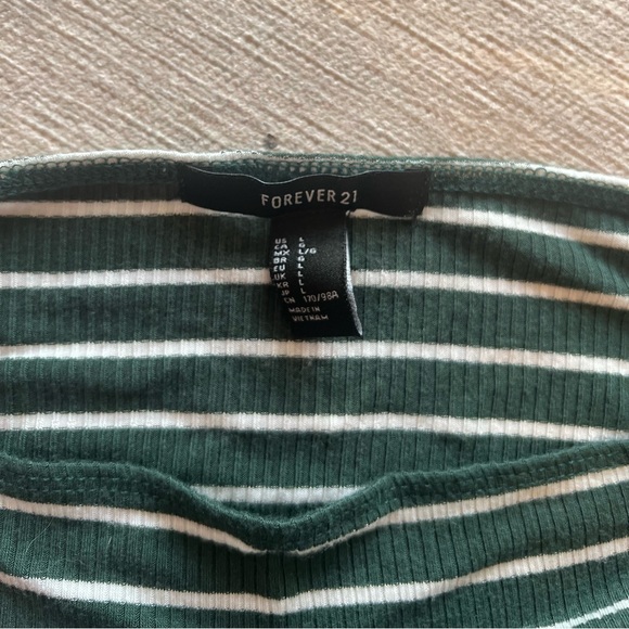 Green/White Striped Off Shoulder Shirt - Picture 2 of 2